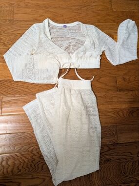 Yitty Cream Lace Two-Piece Set - Cropped Top & Pants